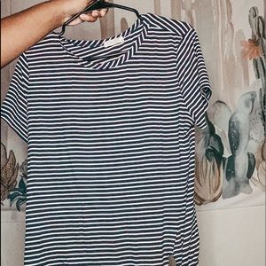 Navy blue striped blouse with a tie !